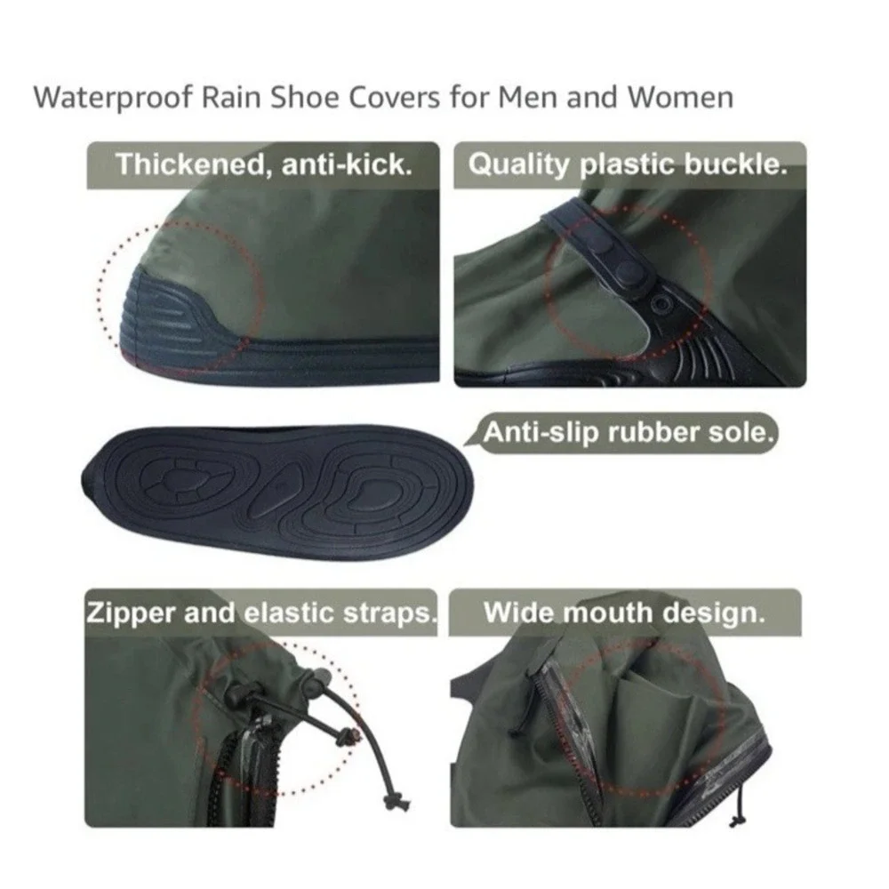 POWNEW‎ Waterproof Rain Shoe Covers for Men and Women size XL Hunter Green